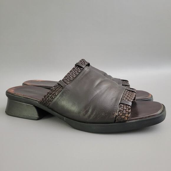 Cole Haan Cassidy Leather Slip On Slides Dark Brown VTG 90s Chunky Heel 10.5 - Picture 3 of 11